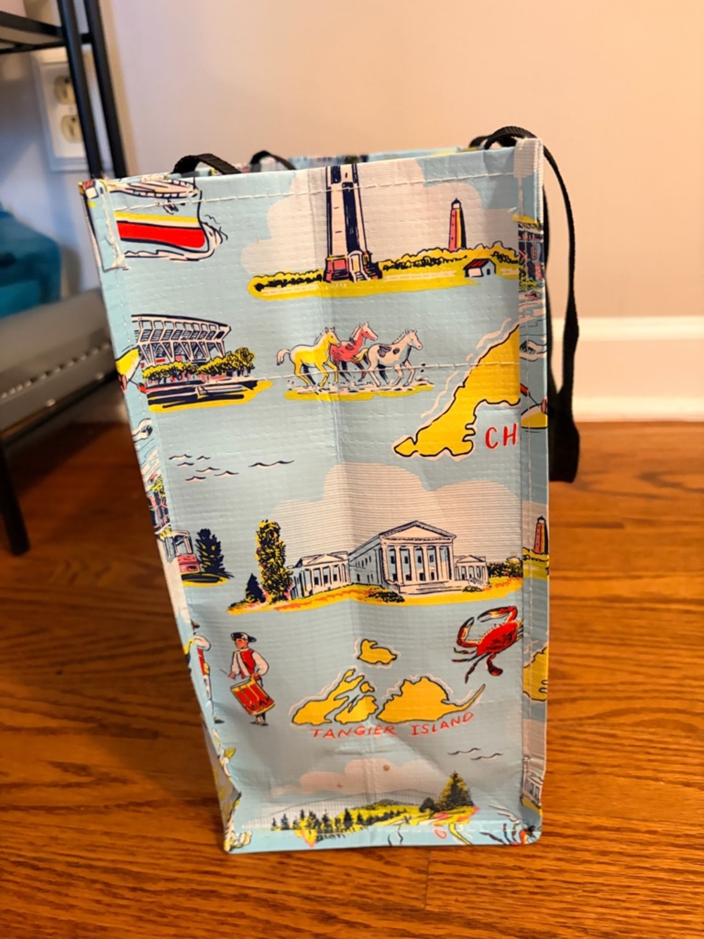 Scout VA Map Print Tote Bag - Light Blue with Yellow Accents - Picture 4 of 5